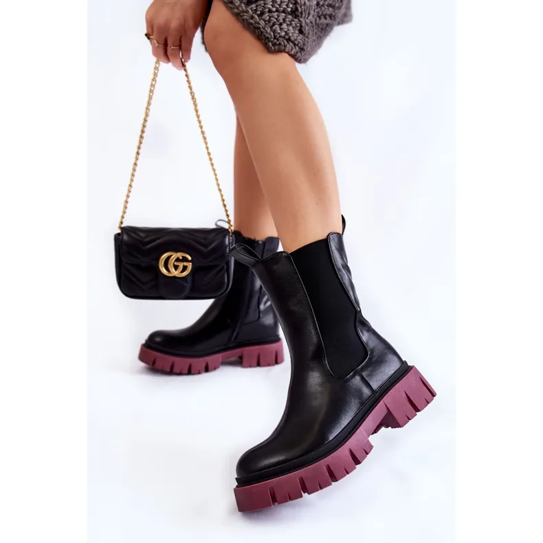 PE1 Bottes de travail à plateforme pour femmes Noir-Claret Aliana le noir