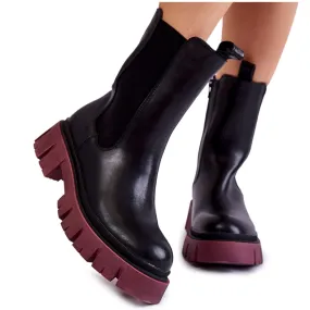 PE1 Bottes de travail à plateforme pour femmes Noir-Claret Aliana le noir