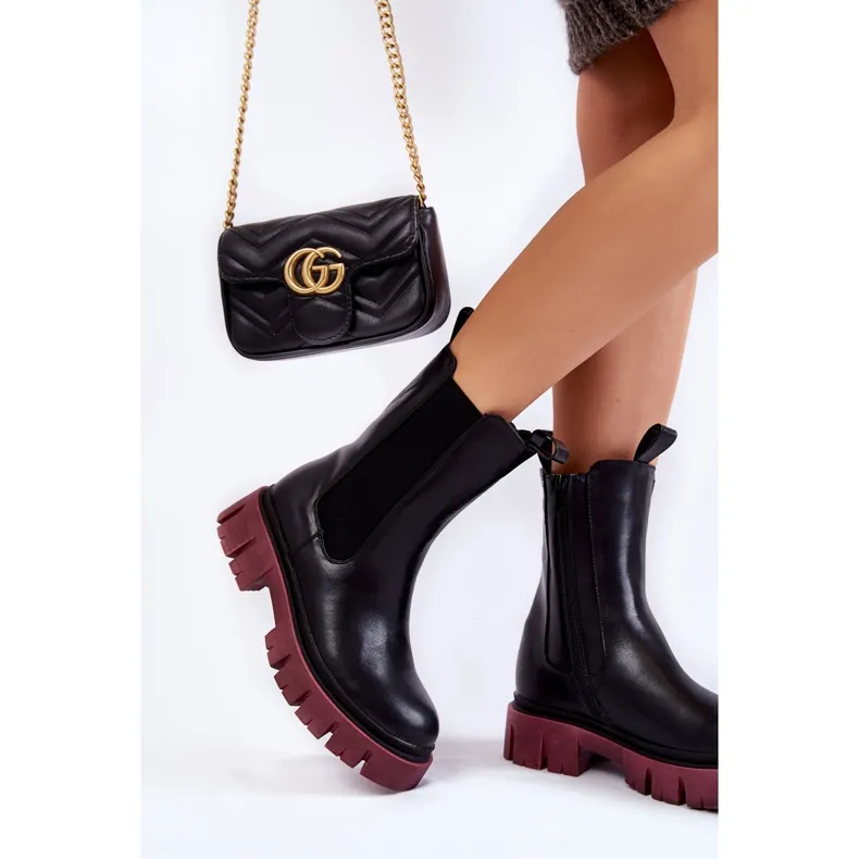 PE1 Bottes de travail à plateforme pour femmes Noir-Claret Aliana le noir