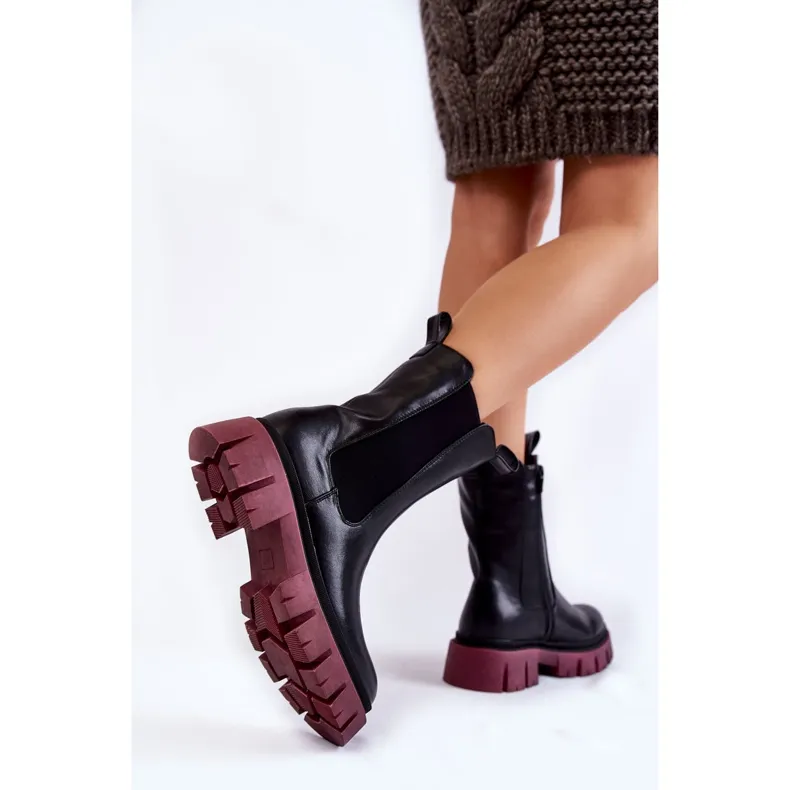 PE1 Bottes de travail à plateforme pour femmes Noir-Claret Aliana le noir