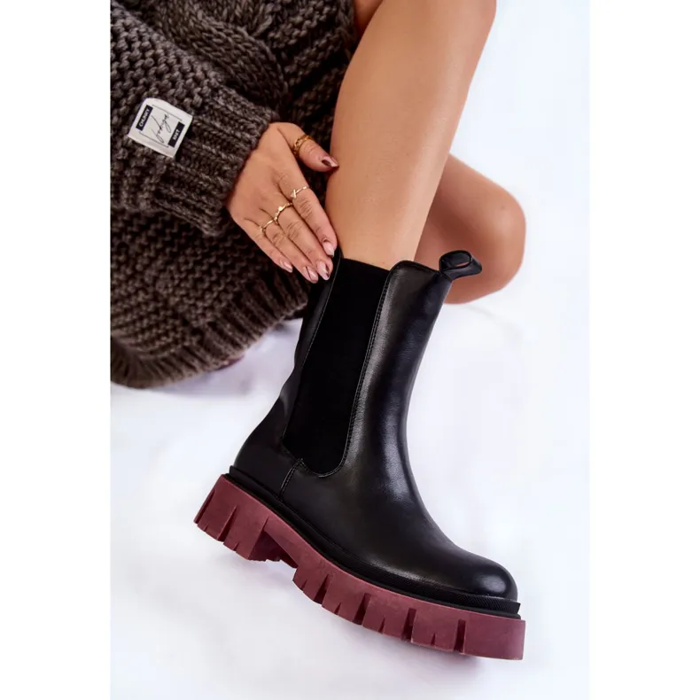 PE1 Bottes de travail à plateforme pour femmes Noir-Claret Aliana le noir