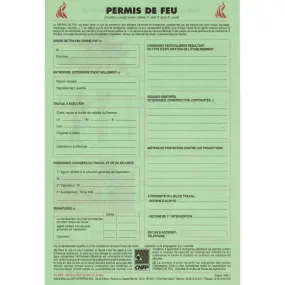 Permis de Feu points chauds 50 Feuillets DESAUTEL