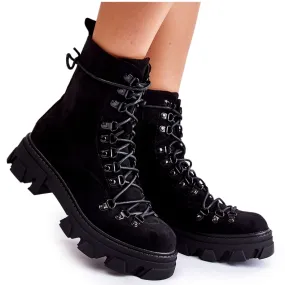 PS1 Bottes en daim chaudes ouvrières attachées noires Pierro le noir