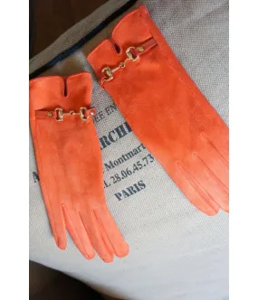 santaia gants suédine orange chauds doux mors cavalerie doré élégant