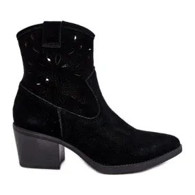 S.Barski Bottes cowboy ajourées en daim D&amp;A SN622-20 Noir le noir