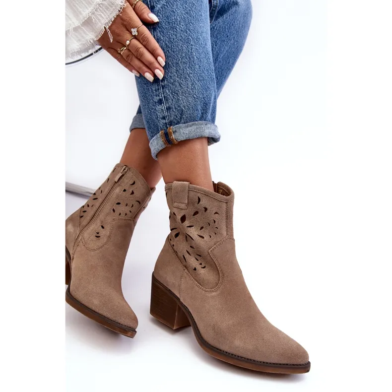 S.Barski Bottes de cowboy ajourées en daim D&amp;A SN622-20 Beige foncé