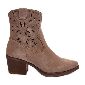 S.Barski Bottes de cowboy ajourées en daim D&amp;A SN622-20 Beige foncé