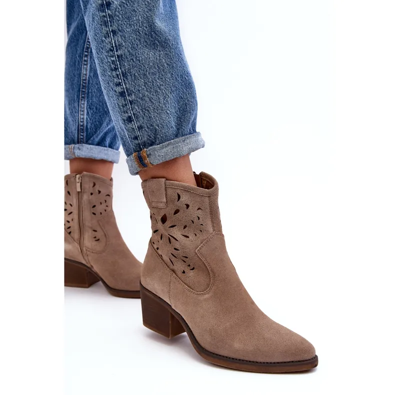 S.Barski Bottes de cowboy ajourées en daim D&amp;A SN622-20 Beige foncé