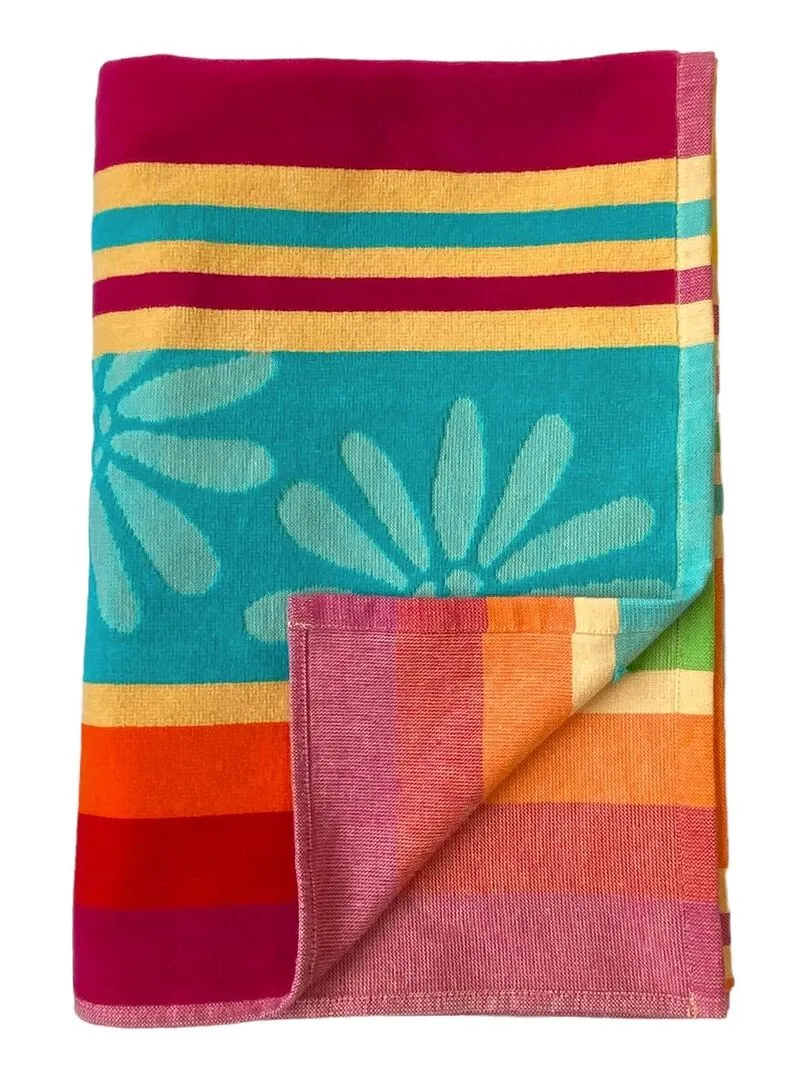 Serviette de plage éponge velours Jacquard ciselée Bloma 90x170 340g/m² - Multicolore