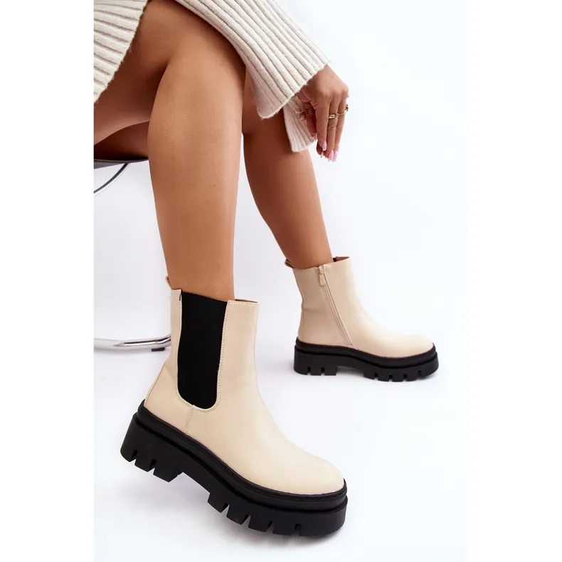 Vinceza Bottes De Travail En Cuir Beige Loretta