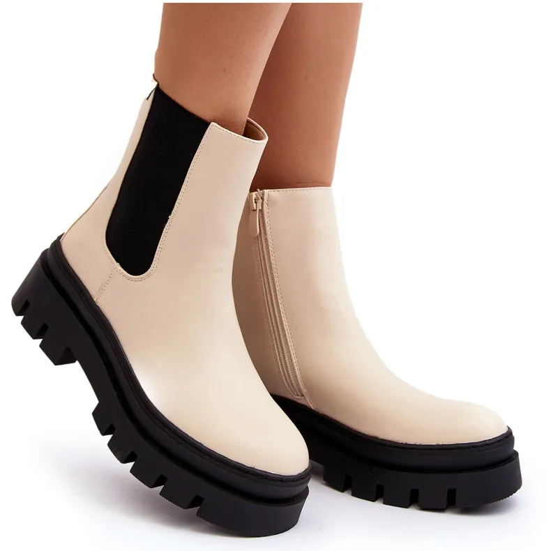 Vinceza Bottes De Travail En Cuir Beige Loretta