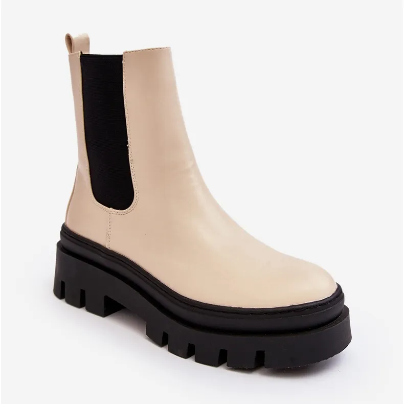 Vinceza Bottes De Travail En Cuir Beige Loretta