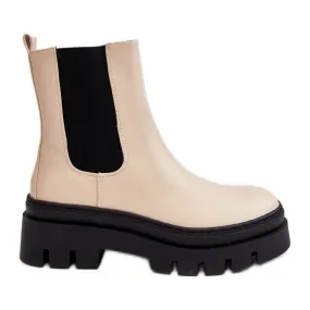 Vinceza Bottes De Travail En Cuir Beige Loretta