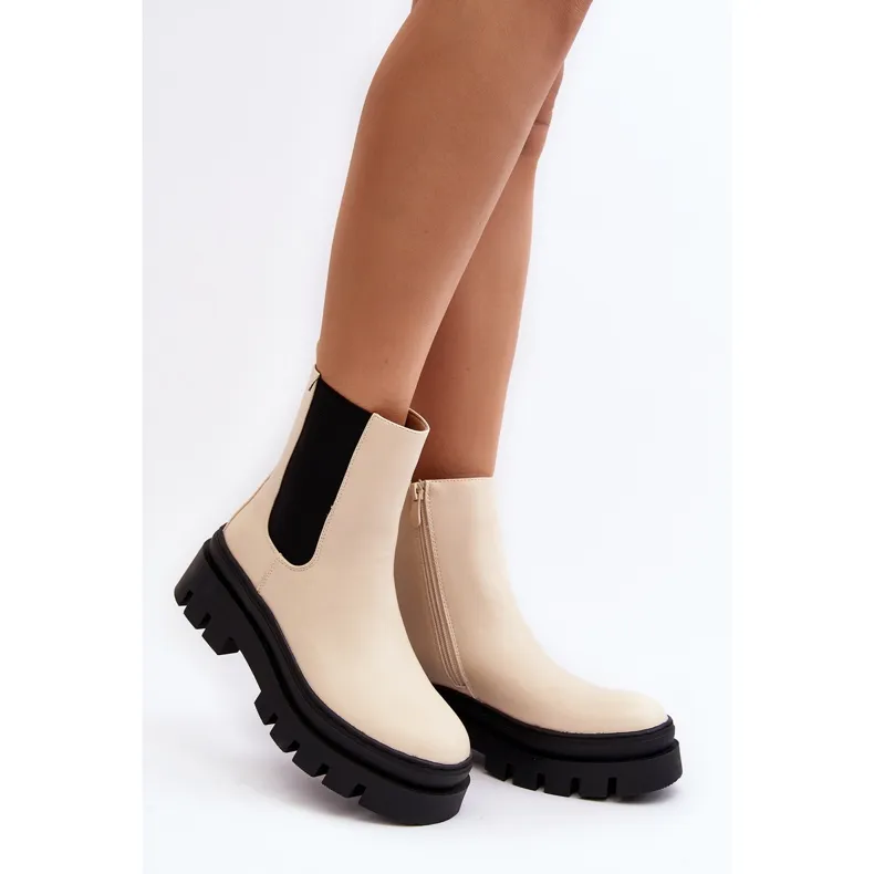 Vinceza Bottes De Travail En Cuir Beige Loretta