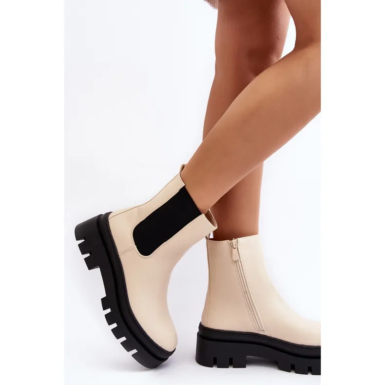 Vinceza Bottes De Travail En Cuir Beige Loretta