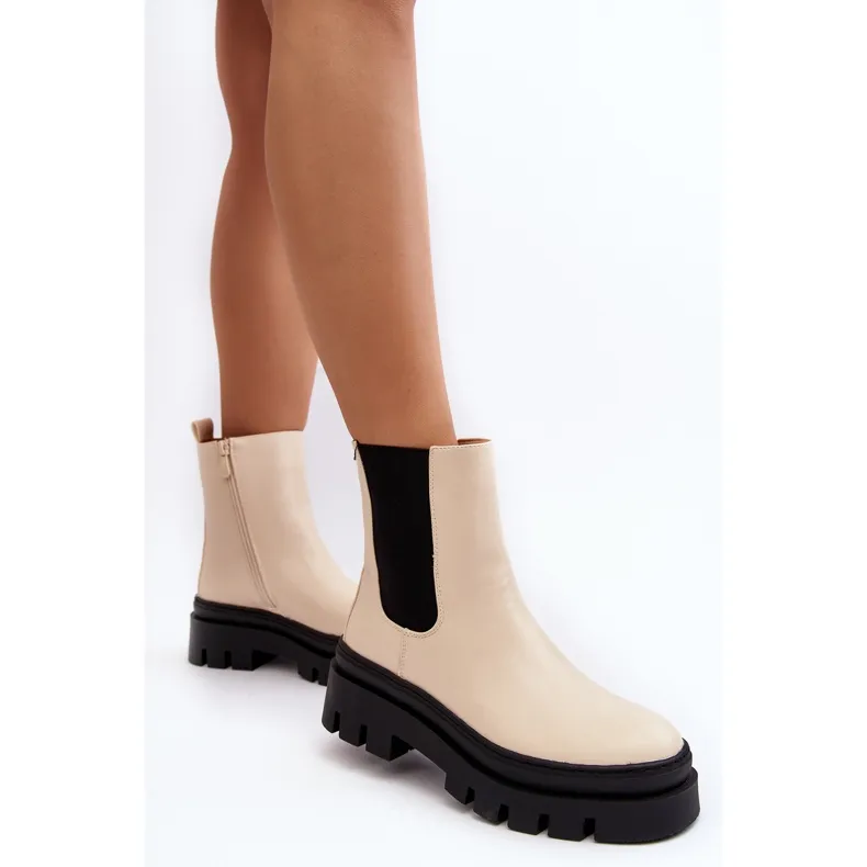 Vinceza Bottes De Travail En Cuir Beige Loretta