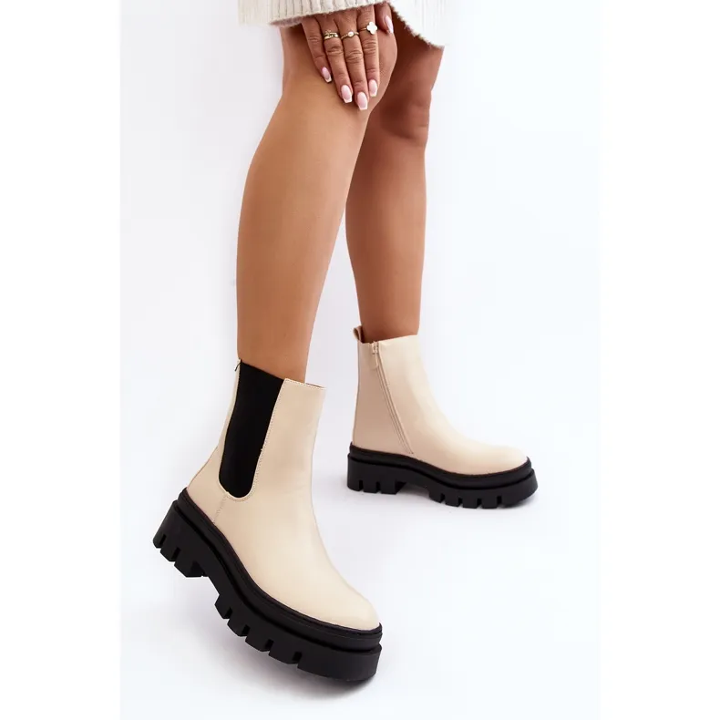 Vinceza Bottes De Travail En Cuir Beige Loretta