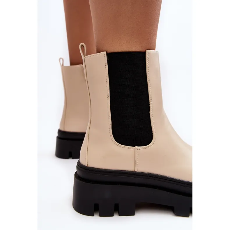 Vinceza Bottes De Travail En Cuir Beige Loretta