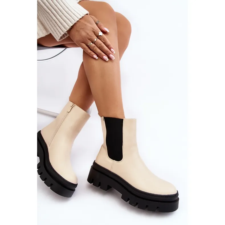 Vinceza Bottes De Travail En Cuir Beige Loretta